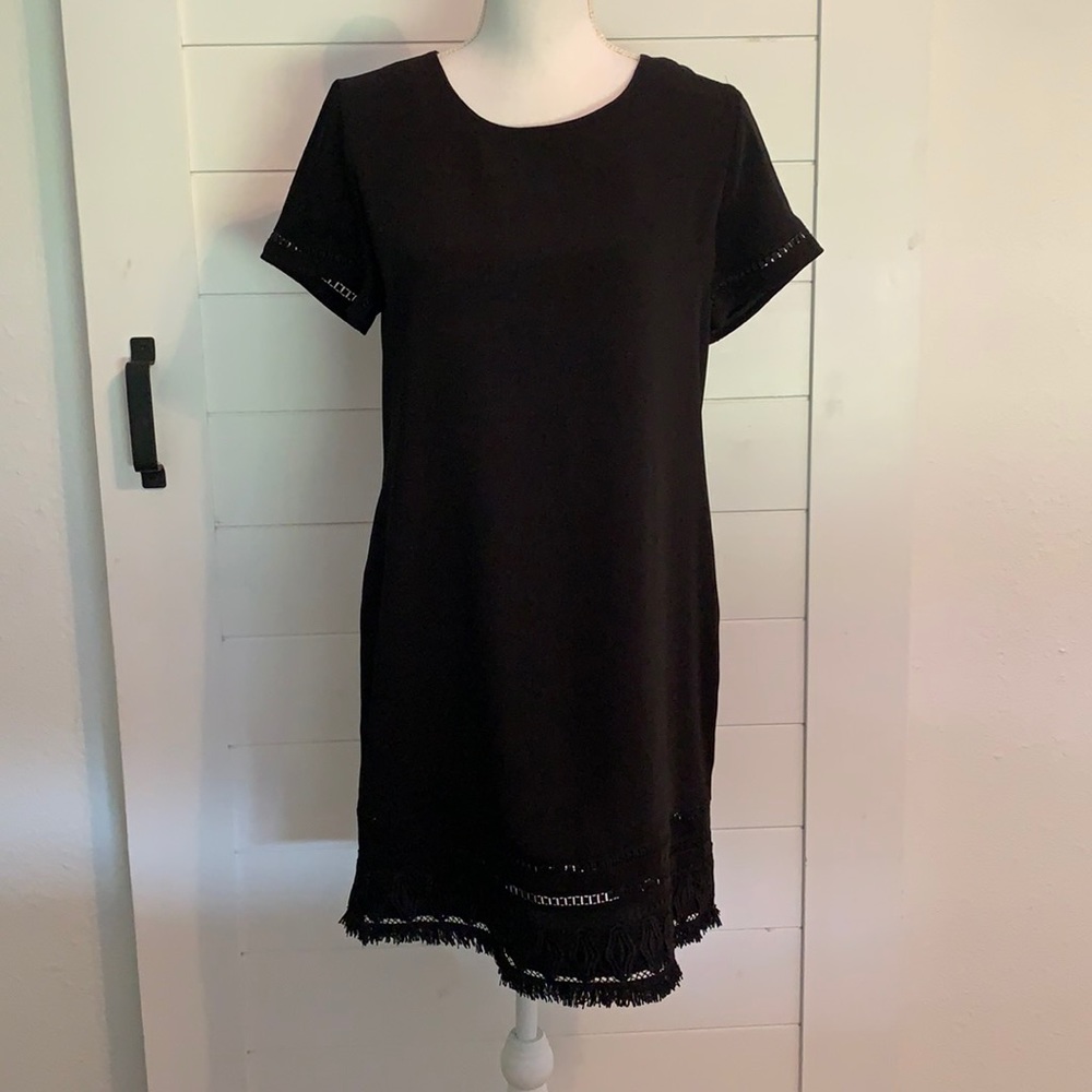 Black dress with fringe detail